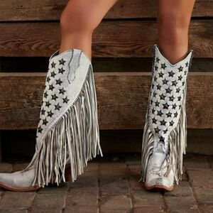 Corral Silver Star Fringe Heeled Boots